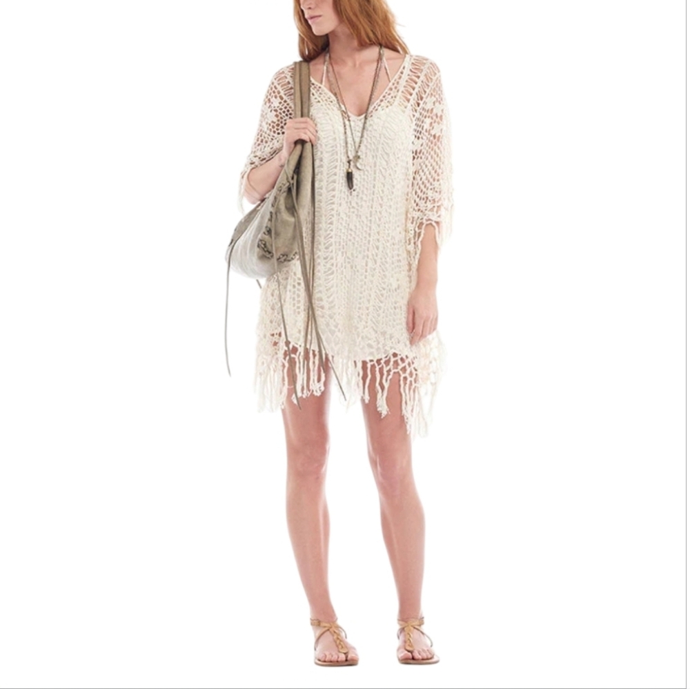 ANNA KOSTUROVA | Handmade Tassel Fringe Poncho Dress in White NWT